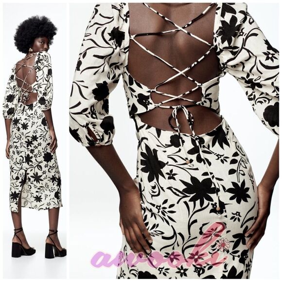 Zara Linen Blend Cut Out Dress - Picture 12 of 12